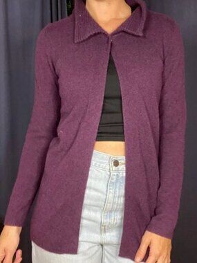 Fenn Wright Manson 100% Cashmere 2 Ply Purple Cardigan Sweater *Repair* Size S